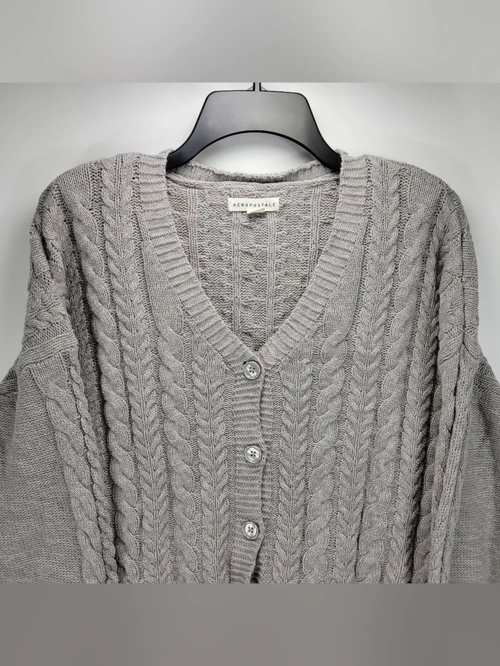 Aeropostale Cable Knit Button Front Sweater Women Medium Gray Old Money Dainty - Picture 2 of 8